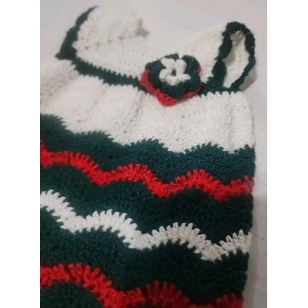 Handmade‎ Crocheted Christmas Dress for 18 In American Girl Type Doll Red Green